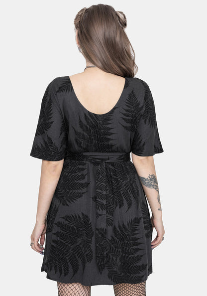 Ruin Fern Printed Tie Back Mini Dress - Grey