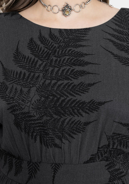 Ruin Fern Printed Tie Back Mini Dress - Grey