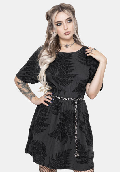 Ruin Fern Printed Tie Back Mini Dress - Grey