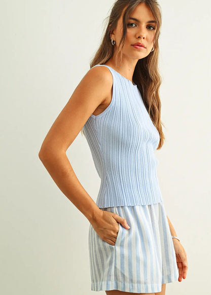 Sabine Ribbed Tank - Baby Blue