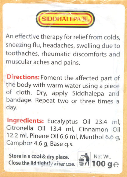 Siddhalepa Ayurvedic Balm 100g directions