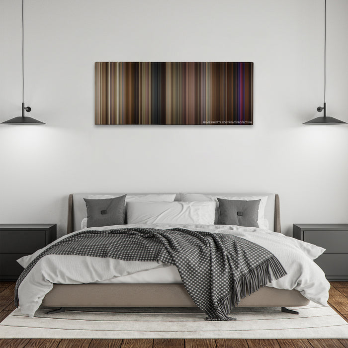Silver Linings Playbook color palette canvas above a bed, between two black pendant lamps