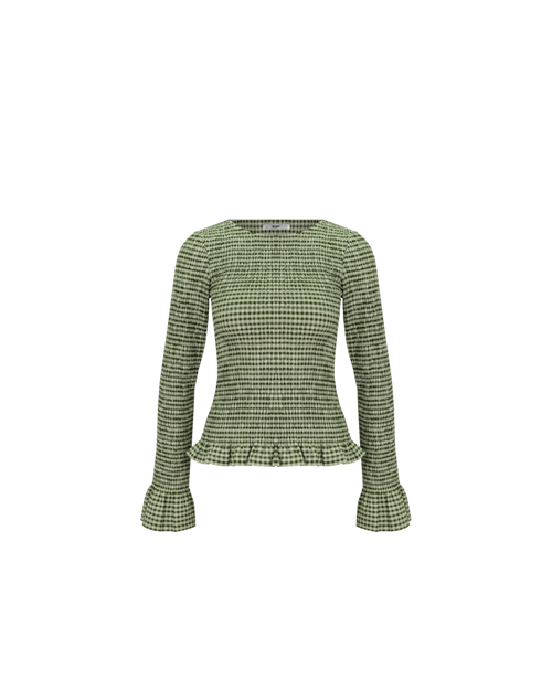 SKY SHIRRED LONG SLEEVE FOREST GINGHAM