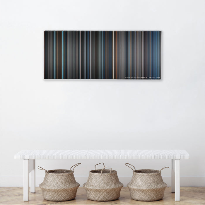 Sleepy Hollow color palette canvas above a white bench with three woven baskets