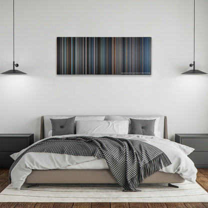 Sleepy Hollow color palette canvas above a bed, between two black pendant lamps