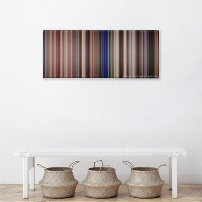 Starship Troopers color palette canvas above a white bench with three woven baskets
