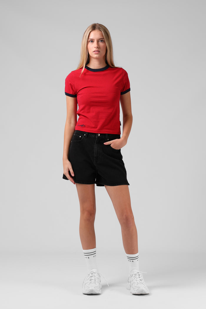 Stripe Ringer Tee - Red