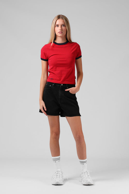Stripe Ringer Tee - Red