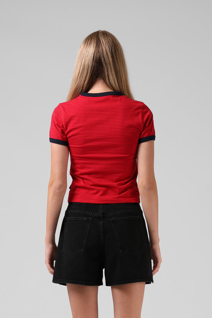 Stripe Ringer Tee - Red