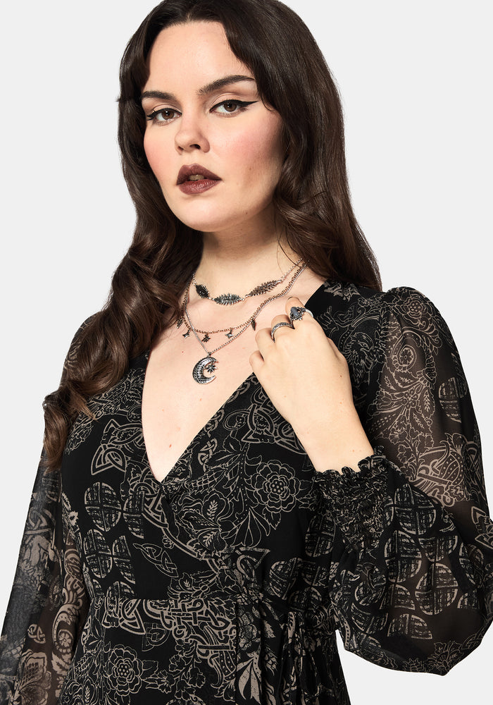 Surge Celtic Print Wrap Mini Dress
