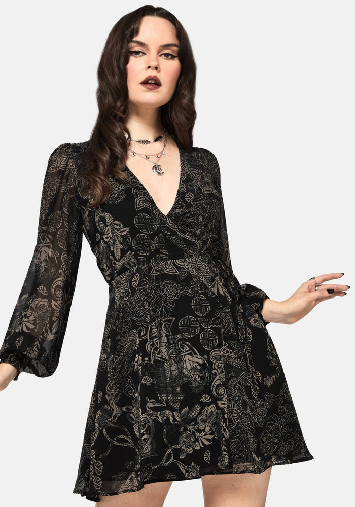 Surge Celtic Print Wrap Mini Dress
