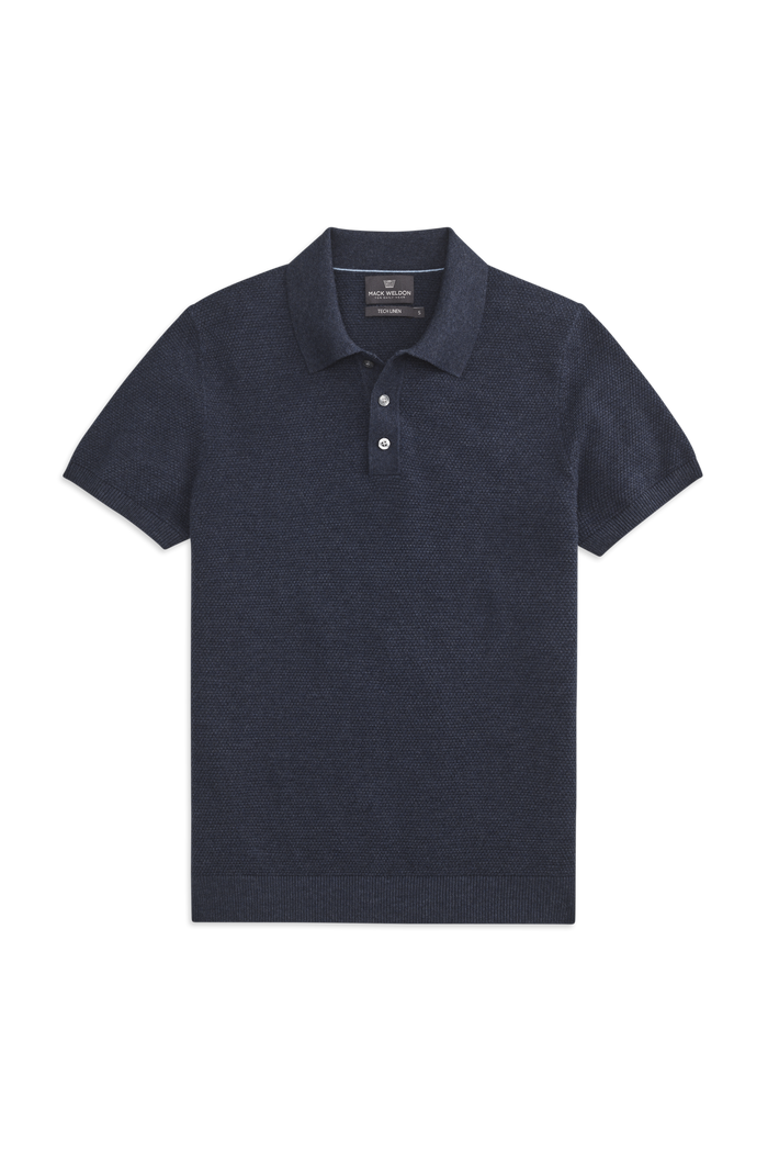 Navy Heather | Front View of the Tech Linen Sweater Polo in Navy Heather