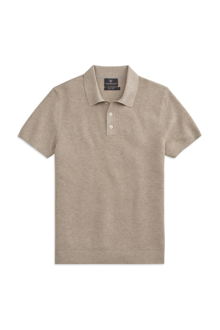Nomad Heather | Front View of the Tech Linen Sweater Polo in Nomad Heather