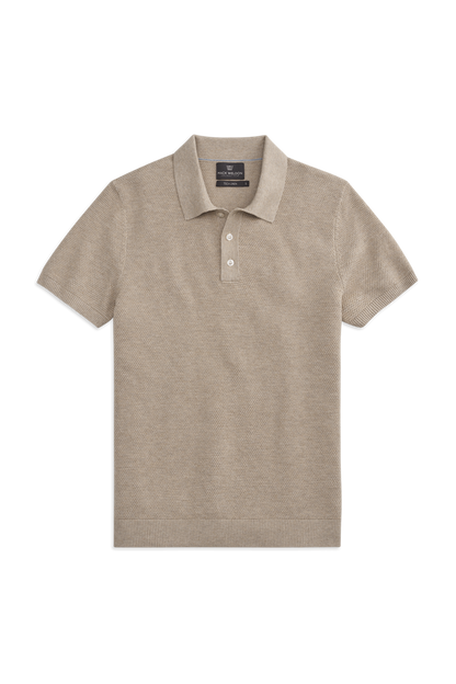 Nomad Heather | Front View of the Tech Linen Sweater Polo in Nomad Heather