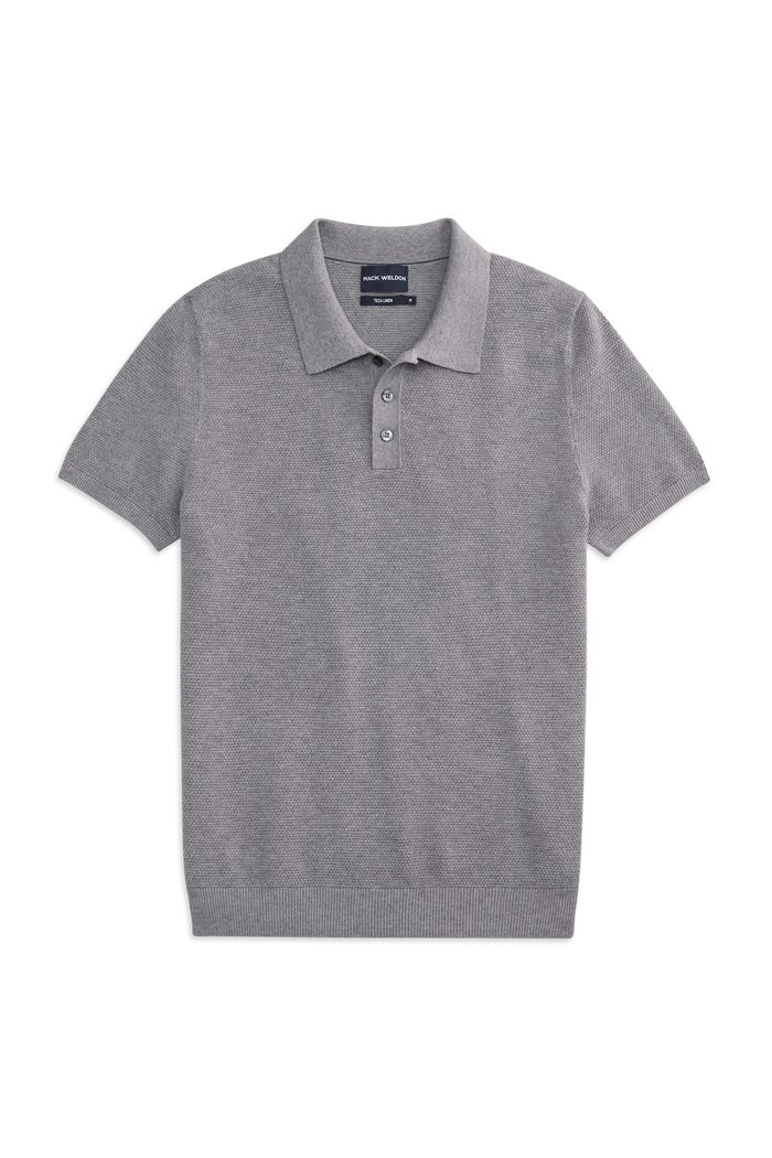 Front View of the Tech Linen Sweater Polo in Grey Heather