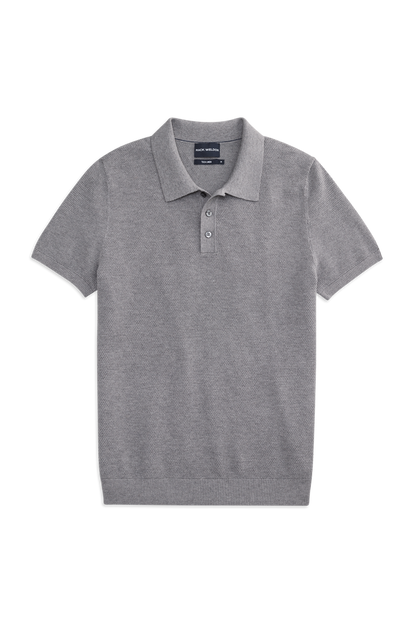 Front View of the Tech Linen Sweater Polo in Grey Heather