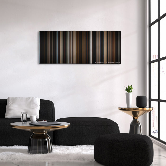 The Big Sick color palette canvas above a black sofa with a gold-topped table