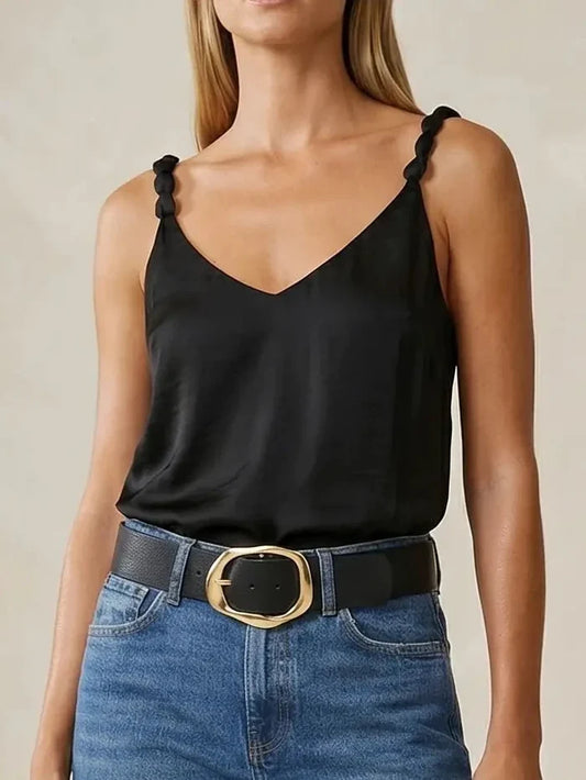 The Brielle Classic V-Neck Tank Top with Strap Accent