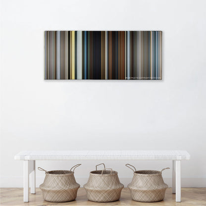 The Dark Tower color palette canvas above a white bench with three woven baskets