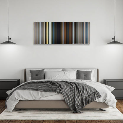 The Dark Tower color palette canvas above a bed, between two black pendant lamps
