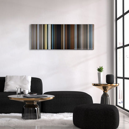 The Dark Tower color palette canvas above a black sofa with a gold-topped table