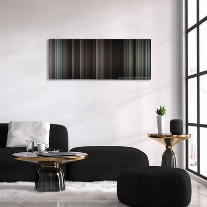 The Great Escape color palette canvas above a black sofa with a gold-topped table