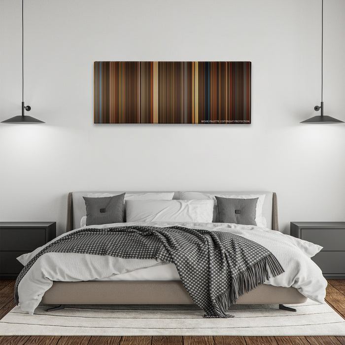 The Green Mile color palette canvas above a bed, between two black pendant lamps