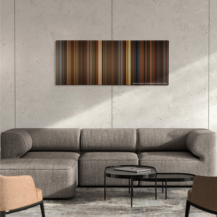 The Green Mile color palette canvas on a concrete wall above a gray sectional sofa