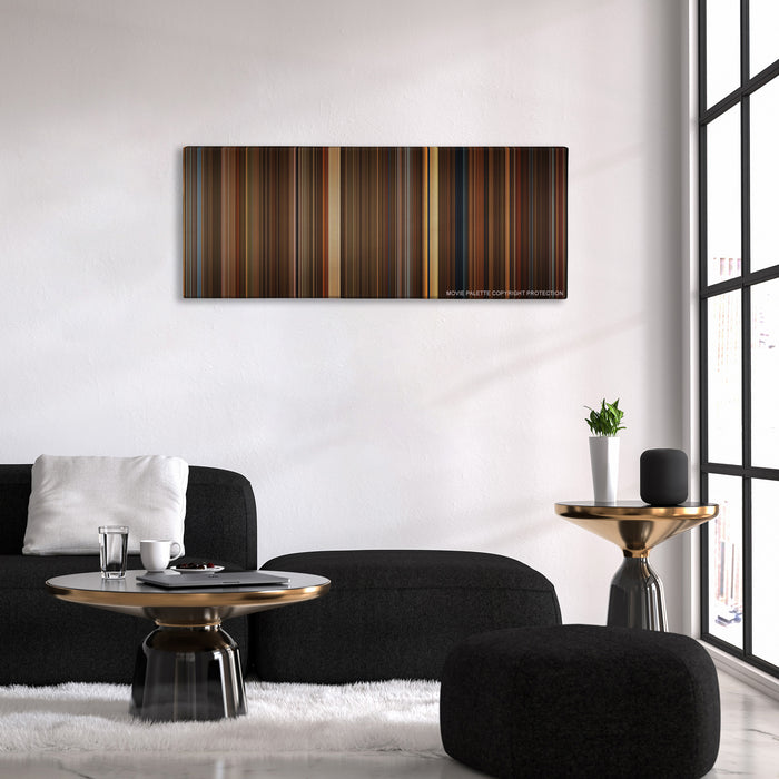 The Green Mile color palette canvas above a black sofa with a gold-topped table