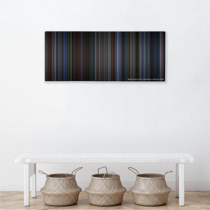The Recruit color palette canvas above a white bench with three woven baskets