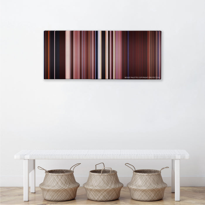 The Scorpion King color palette canvas above a white bench with three woven baskets