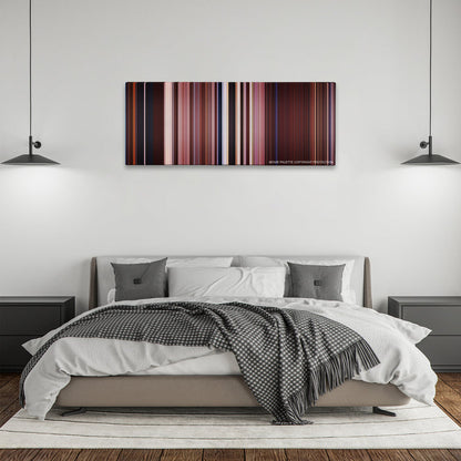 The Scorpion King color palette canvas above a bed, between two black pendant lamps