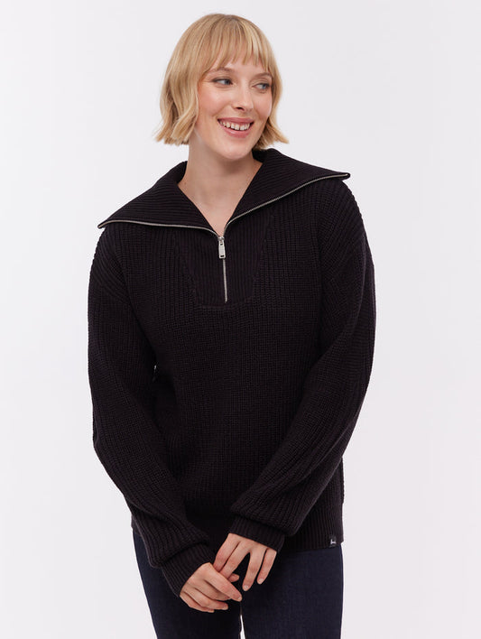 Thurynn Black BK001 Knit 1/4 Zips Oversized Collar Shot 1