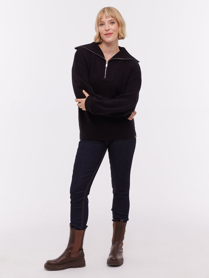 Thurynn Black BK001 Knit 1/4 Zips Oversized Collar Shot 2