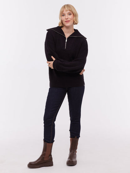 Thurynn Black BK001 Knit 1/4 Zips Oversized Collar Shot 2
