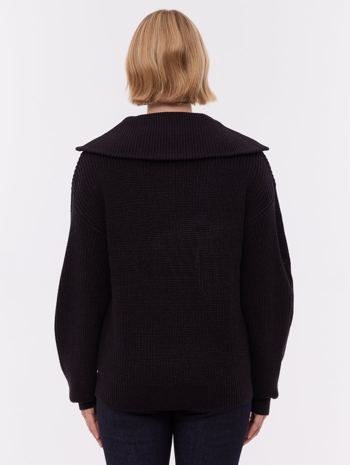 Thurynn Black BK001 Knit 1/4 Zips Oversized Collar Shot 3