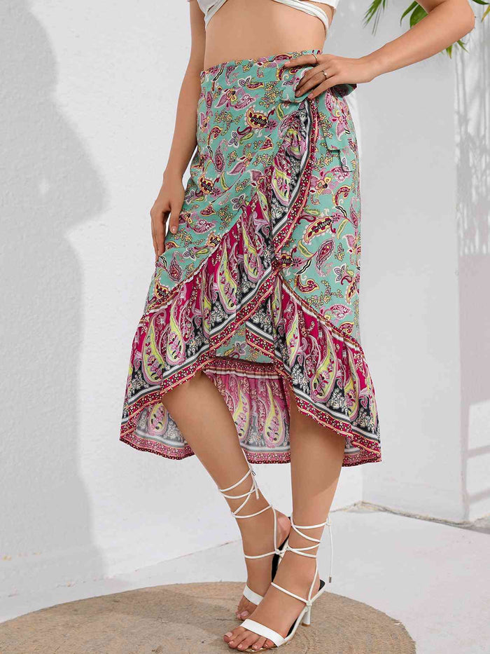Tie Waistband Flounce Hem Midi Skirt - Madikfashions.com