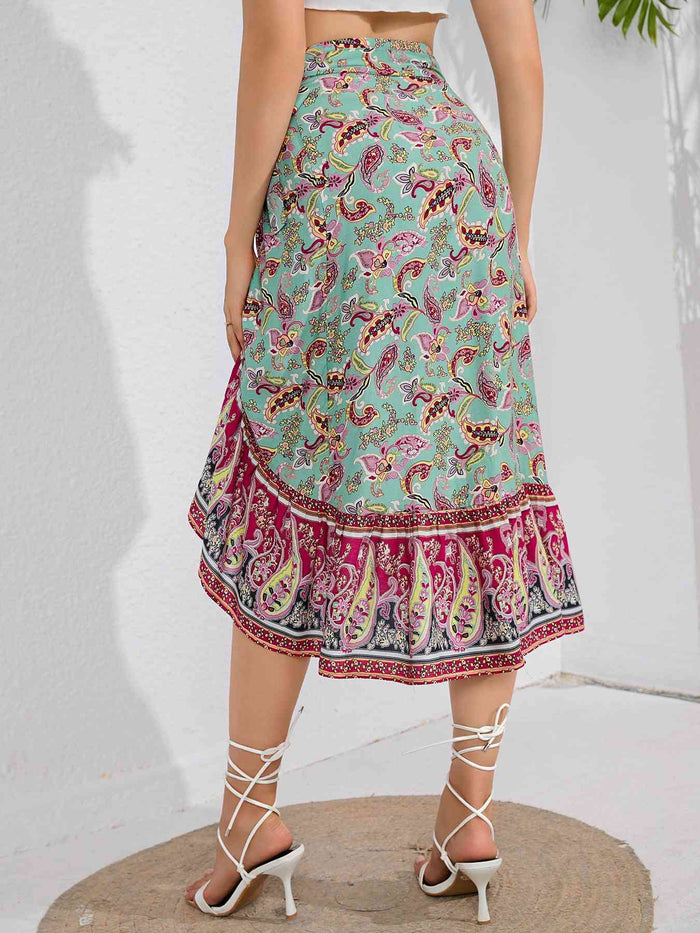 Tie Waistband Flounce Hem Midi Skirt - Madikfashions.com