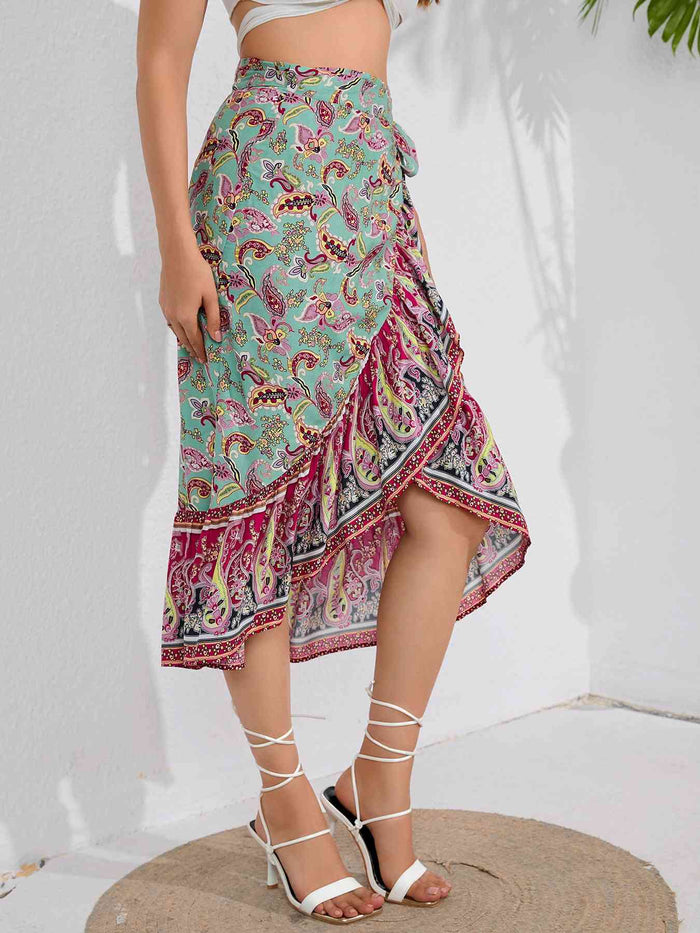 Tie Waistband Flounce Hem Midi Skirt - Madikfashions.com