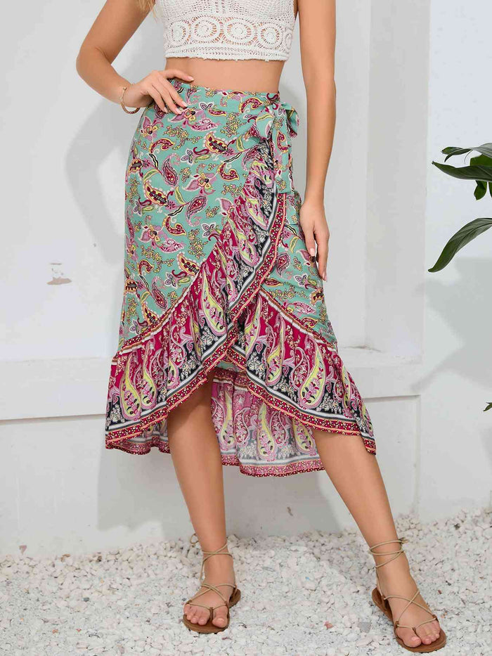 Tie Waistband Flounce Hem Midi Skirt - Madikfashions.com