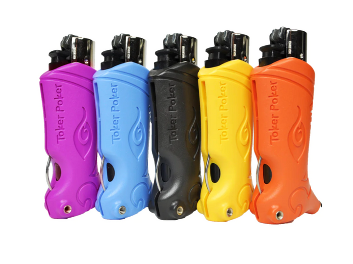 Toker Poker Clipper Style Lighter Sleeve – Multifunctional lighter holder with built-in poker and tamper, available in assorted colors.