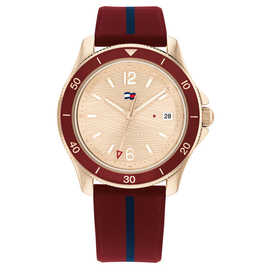 Tommy Hilfiger Burgundy Silicone Light Carnation Gold Dial Women's Watch - 1782510