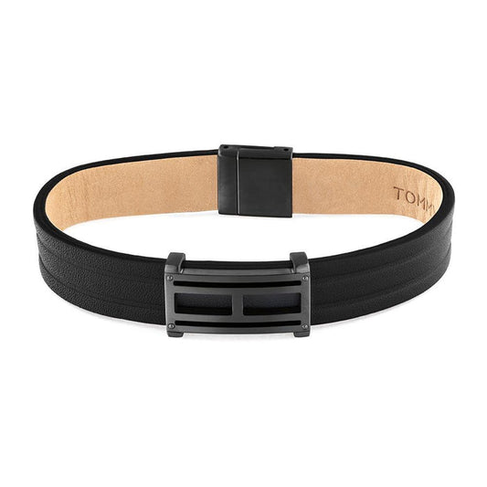 Tommy Hilfiger Jewellery Black Steel & Leather Men's Bracelet - 2790268L