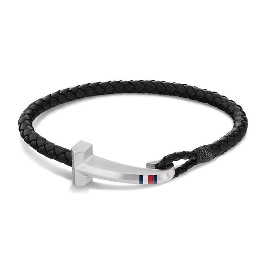 Tommy Hilfiger Jewellery Stainless Steel & Black Leather Men's Bracelet - 2790277S
