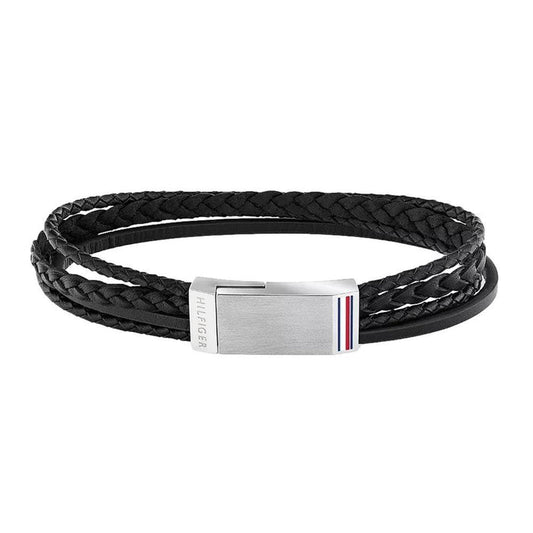 Tommy Hilfiger Jewellery Stainless Steel & Black Leather Men's Bracelet - 2790281L