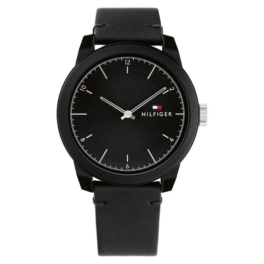 Tommy Hilfiger Leather Black Dial Men's Watch - 1710542