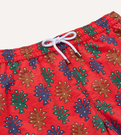 Tree Print Nylon Drawstring Swim Shorts