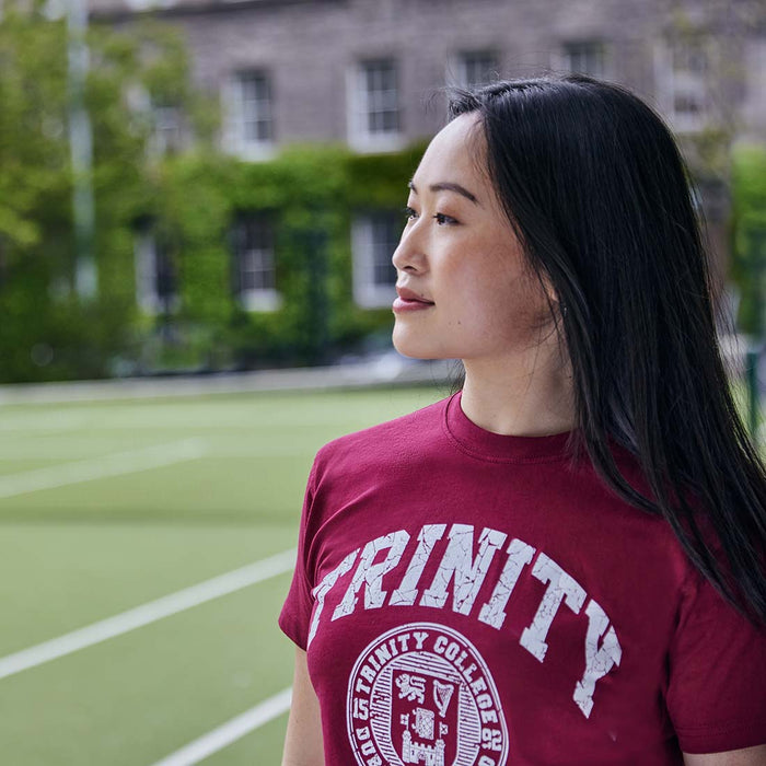Trinity College Dublin Crest T-Shirt Burgundy & White