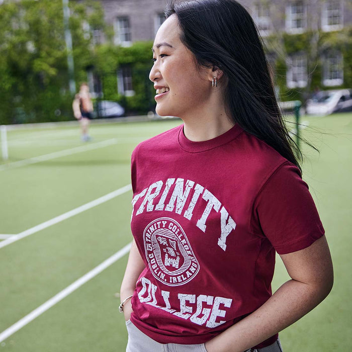 Trinity College Dublin Crest T-Shirt Burgundy & White
