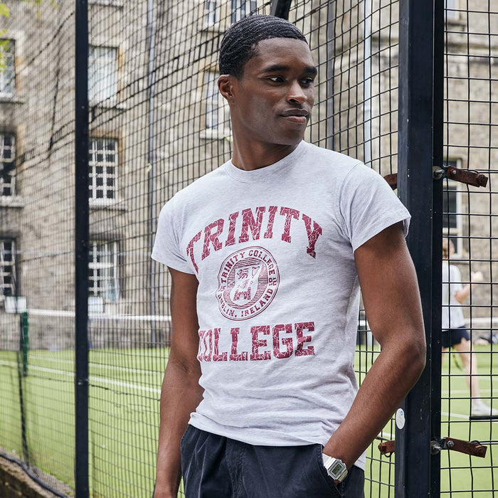 Trinity College Dublin Crest T-Shirt Grey Marl & Burgundy